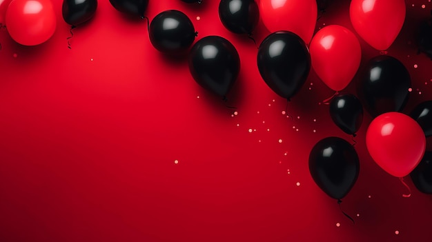 Concept del Black Friday con palloncini rossi e neri su sfondo rosso