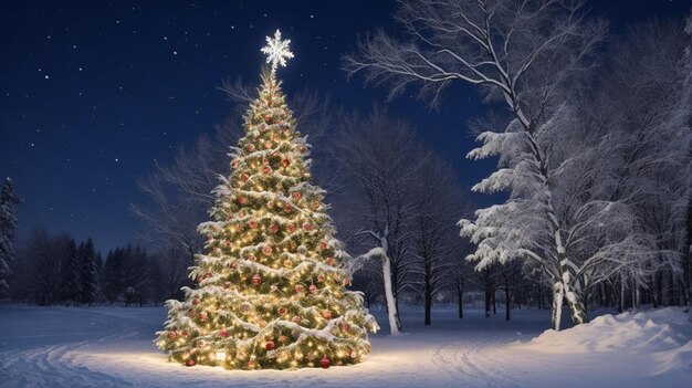 Concept dell'albero di Natale neve e albero di Natale Illuminazione immagini di sfondo di Natale