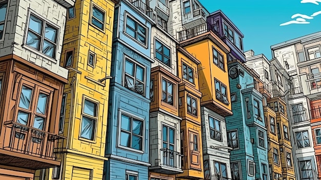 Concept di alloggi a prezzi accessibili e gentrificazione Concept di fantasia Pittura di illustrazione