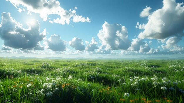 Concept di carta da parati di sfondo astratta sfocata bellissima natura verde con cielo blu e nuvole bianche