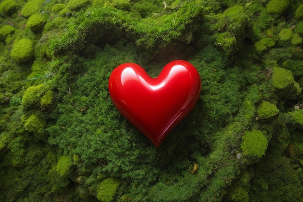 Concept di cura della natura cuore rosso su muschio verde