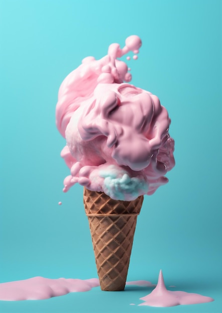 Concept di gelato estivo nuvoloso gelato rosa dessert arte blu AI generativa