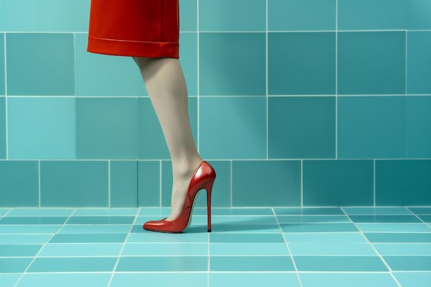 Concept donna piede rosso scarpa per le gambe bellissima colorata blu glamour moda generativa AI