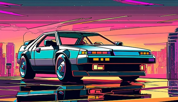 Concept futuristico in stile cyberpunk, carta da parati di supercar, illustrazione di sfondo