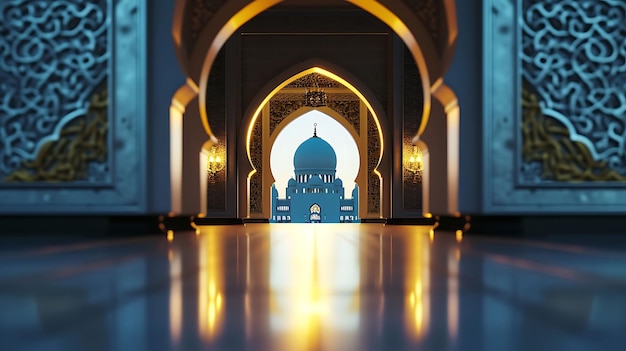 Concept minimalista islamico arco della moschea su illustrazione 3D rendering