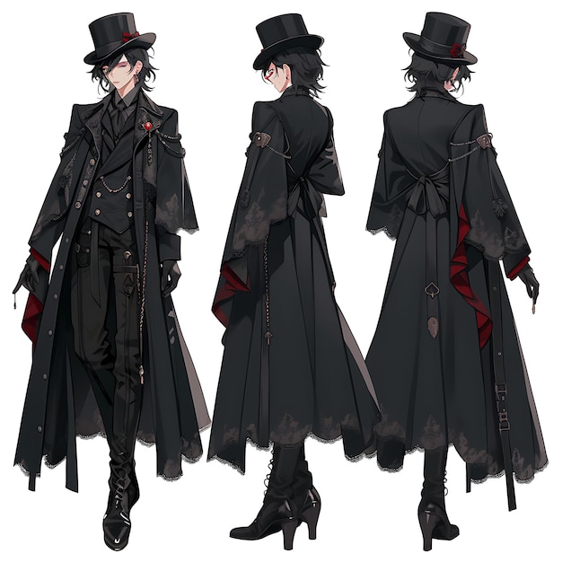 Concept of Male 18 22 Gothic University Long Coat Ruffled Shirt Lace Up Personaggio Design Gioco Asset