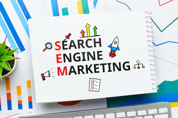 Concept Search engine marketing SEM per promuovere i siti nella ricerca.