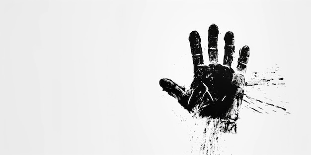 Concept Stop Trafficking Humano con illustrazione di impronta di mano nera su sfondo bianco