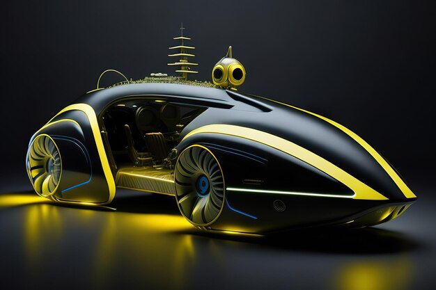 Concept super moderna auto retrofuturistica con accenti al neon AI generativa