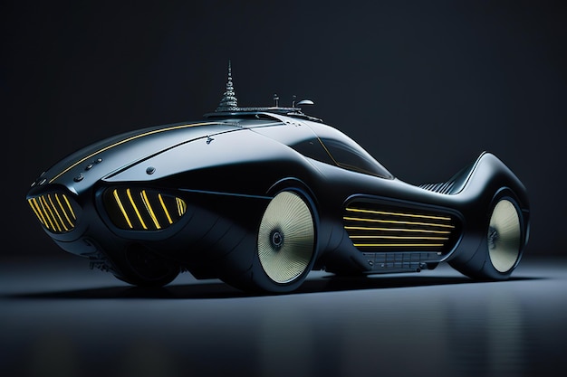 Concept super moderna auto retrofuturistica con accenti al neon AI generativa