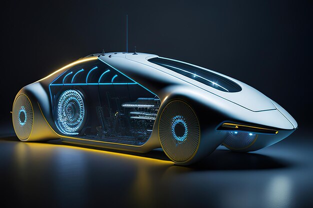 Concept super moderna auto retrofuturistica con accenti al neon AI generativa