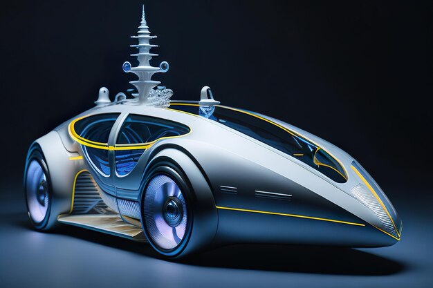 Concept super moderna auto retrofuturistica con accenti al neon AI generativa