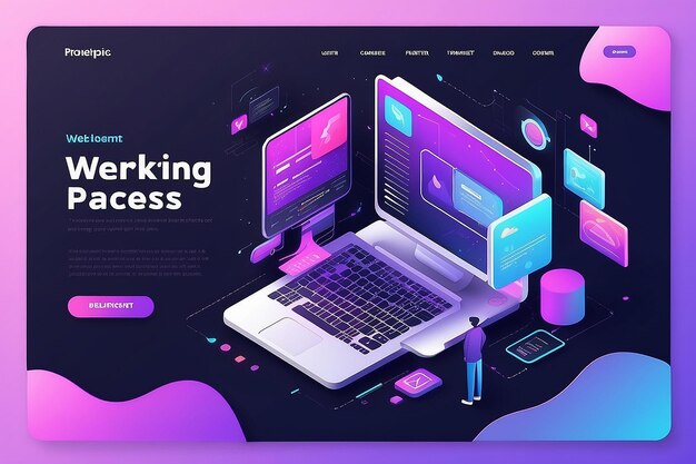 Concept web design sviluppo di pagine web Il processo di lavoro Modello di pagina di destinazione per il sito web