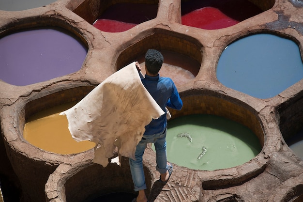 Conceria di pelle di Fez in Marocco