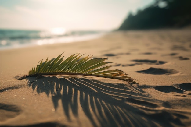 Concetti di sfondi estivi con ombra di foglia di cocco sulla spiaggia di sabbia pulita AI generato