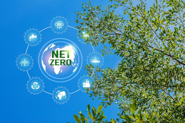 Concetti Net Zero e Carbon Neutral Obiettivi Net Zero Emissions Con un concetto di icona connessa correlato