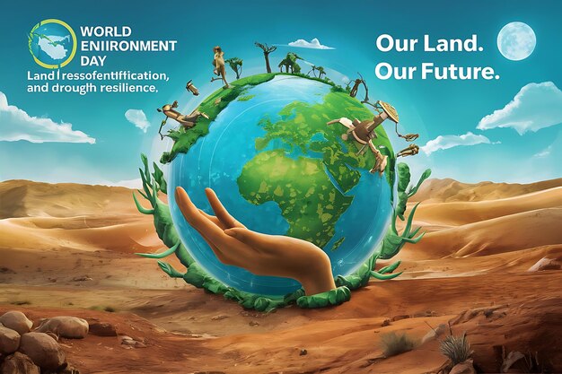 Concetto 3D della Giornata Mondiale dell'Ambiente con testo e illustrazione di sfondo
