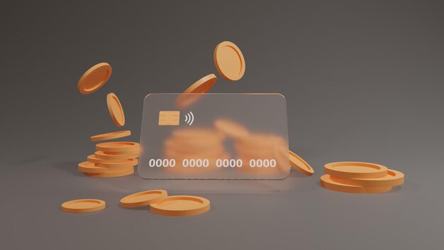 Concetto 3d sul tema delle carte di credito e dei servizi bancari Banche online e offerte finanziarie