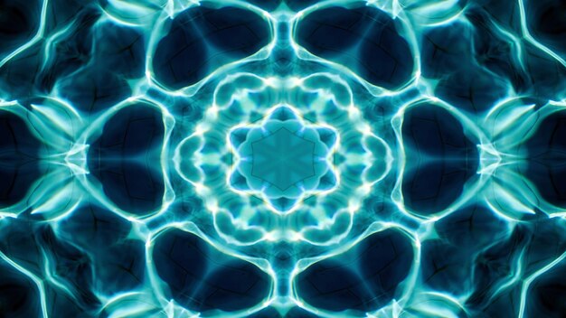 Concetto astratto dell'acqua Modello simmetrico Ornamentale decorativo Caleidoscopio Movimento Cerchio geometrico e forme a stella
