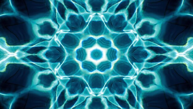 Concetto astratto dell'acqua Modello simmetrico Ornamentale decorativo Caleidoscopio Movimento Cerchio geometrico e forme a stella
