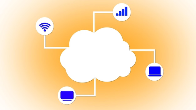 Concetto astratto di cloud computing con icone per l'analisi dei dati internet wireless