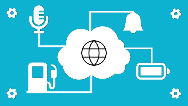 Concetto con icone per gli ingranaggi di notifica del microfono internet