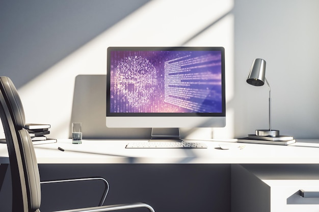 Concetto creativo dell'illustrazione del cranio del codice sullo schermo di un laptop moderno Concetto di hacking e phishing rendering 3D
