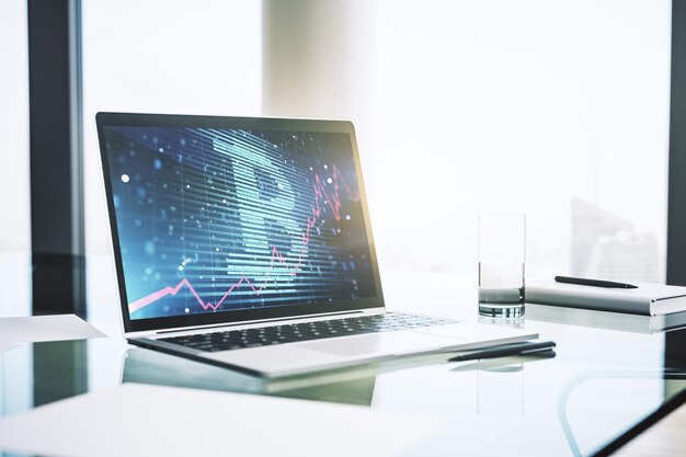 Concetto creativo di Bitcoin su un monitor di computer moderno Rendering 3D