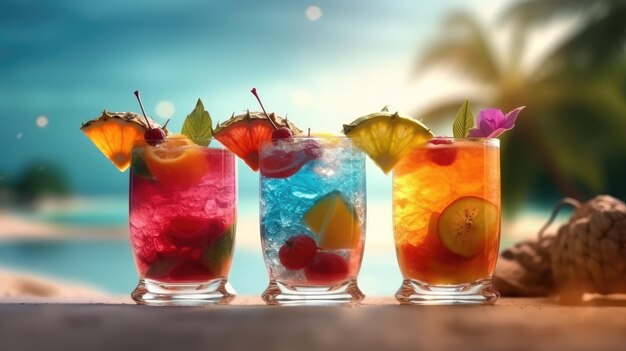 concetto dei cocktail estivi sulla spiaggia tropicale Creato con la tecnologia generativa AI