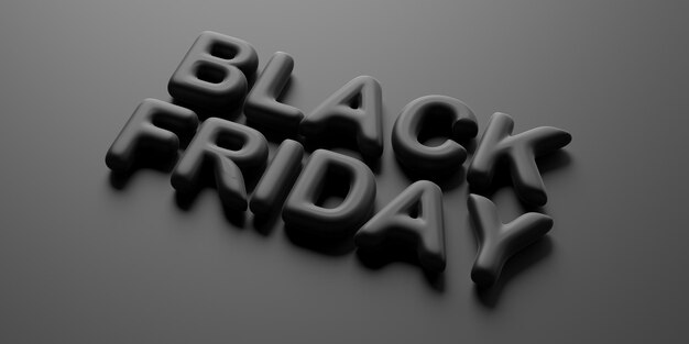 Concetto del Black Friday Testo Black Friday lettere nere su sfondo nero illustrazione 3d