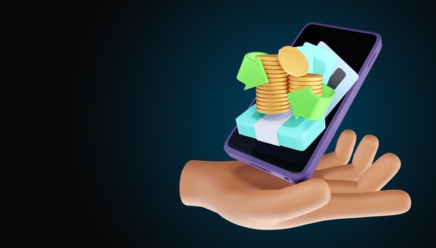 Concetto dell'icona di rimborso cashback e denaro. illustrazione 3D