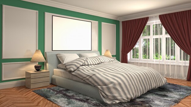 Concetto dell'illustrazione della decorazione interna della camera da letto