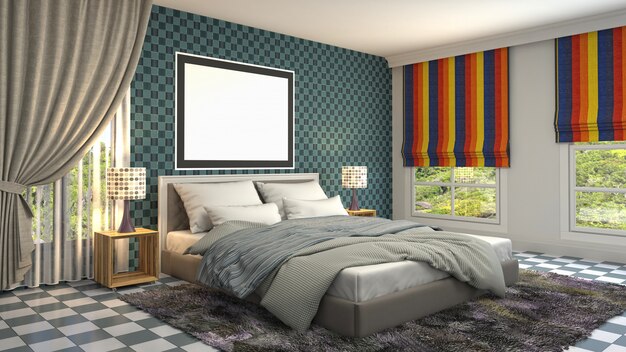 Concetto dell'illustrazione della decorazione interna della camera da letto