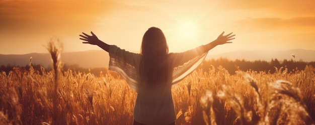 Concetto della Giornata Internazionale della Donna Una silhouette di una donna sana che alza le mani in lode e lode