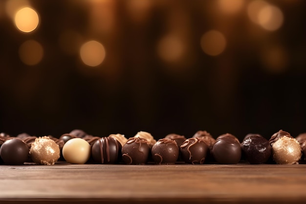 Concetto della Giornata Mondiale del Cioccolato Cioccolato su tavola di legno con sfondo sfocato