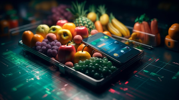 Concetto di acquisto di generi alimentari online App mobile e acquisti di e-commerce AI generativa