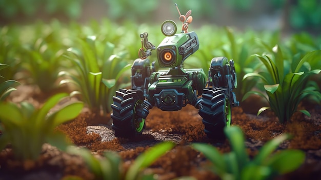 Concetto di agricoltori robot intelligenti Robot agricoltori Tecnologie futuristiche del futuro IA generativa