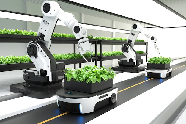 Concetto di agricoltori robot intelligenti