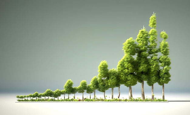 Concetto di agricoltura rigenerativa Albero verde con foglie che formano una tendenza al rialzo del grafico che simboleggia l'investimento responsabile o la rigenerazione Ai generativo