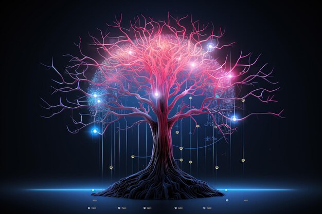 Concetto di albero di rete neurale con connessioni luminose IA generativa