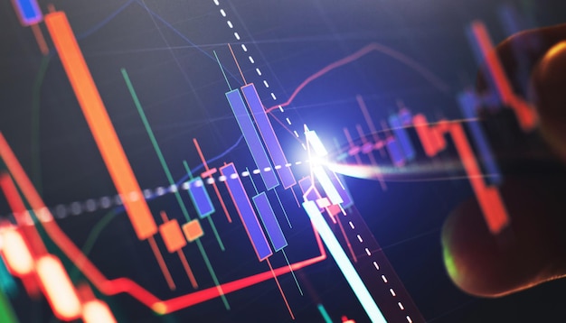 Concetto di analisi del mercato azionario o aziendale Sfondo del mercato azionario o finanziario aziendale Grafico commerciale su stock