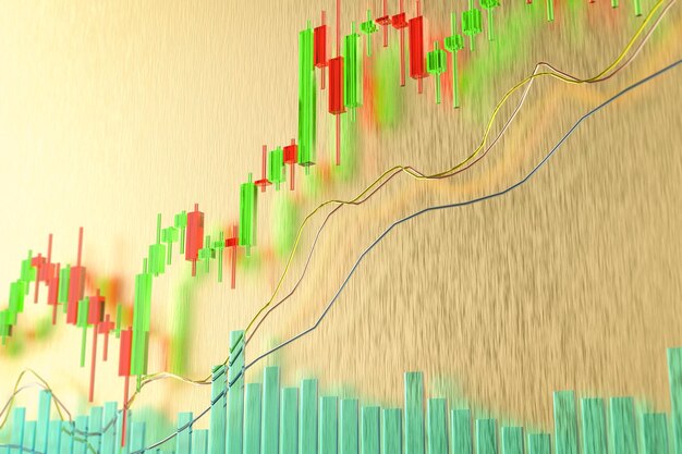 Concetto di aumento del prezzo dell'oro con grafico commerciale su fondo oro