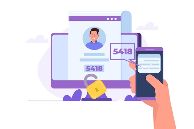 Concetto di avviso sicuro tramite password di autenticazione a due fattori Illustrazioni vettoriali