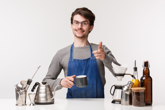 Concetto di barista, lavoratore barista e barista.