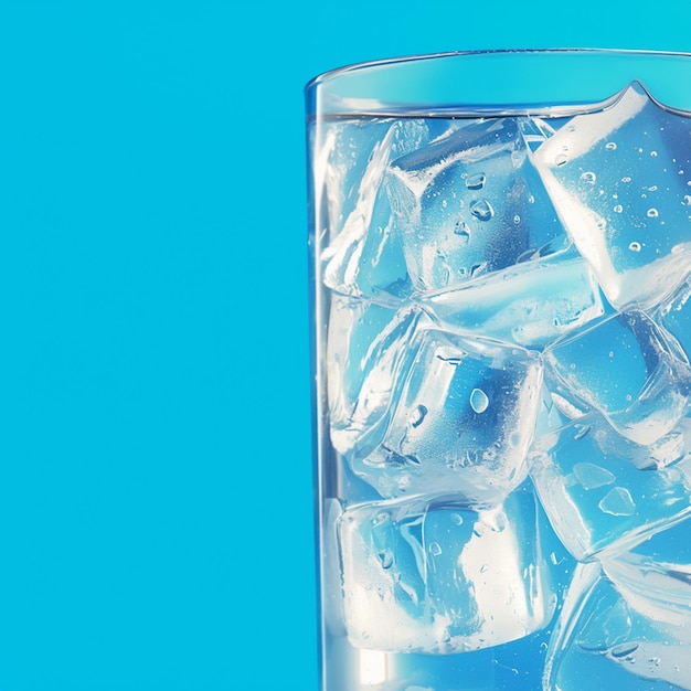 Concetto di bevanda raffreddante cubetti di ghiaccio in un bicchiere su blu Per social media Post Size