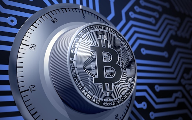 Concetto Di Bitcoin Come Un Blocco Di Sicurezza Elettronica