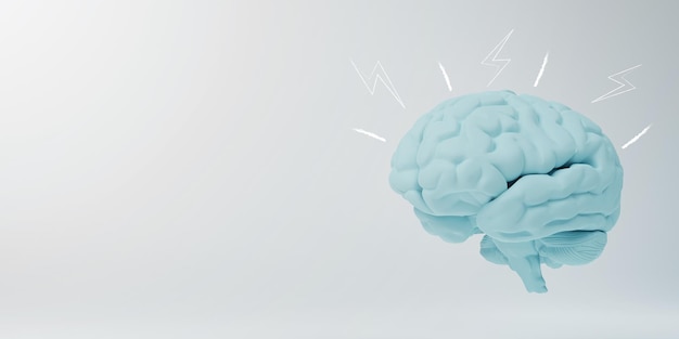 concetto di brainstorming con un cervello umano di colore blu su sfondo bianco. idea di brainstorming 3d