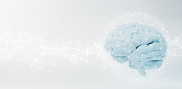 concetto di brainstorming o intelligenza artificiale con un cervello umano di colore blu sullo sfondo
