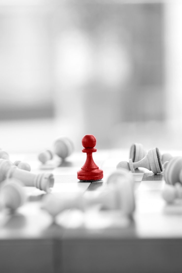 Foto concetto di business degli scacchi, leader e successo