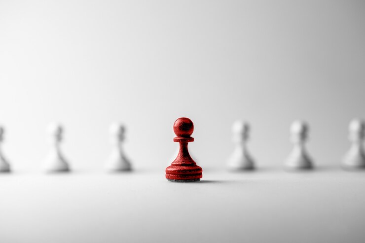 Foto concetto di business degli scacchi, leader e successo